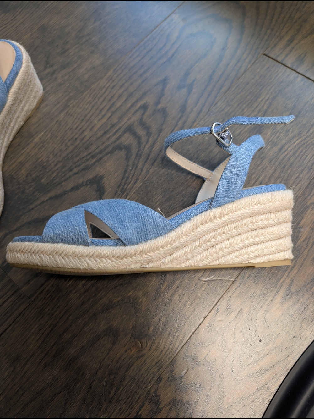 Stuart Weitzman-Denim Light Blue Espadrille Wedge Sandals - Picture 4 of 5